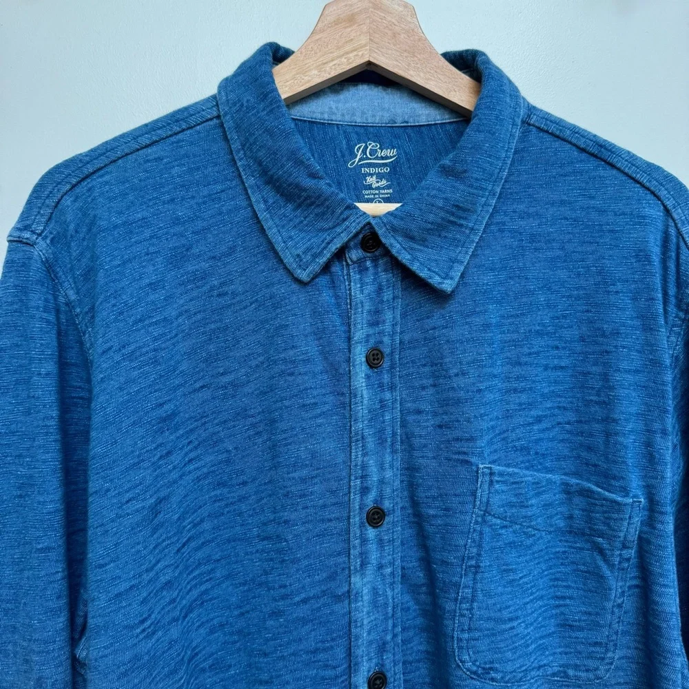 J. Crew Indigo Knit Good Cotton Yarns Garment Dyed Harbor Button Up Shirt Large